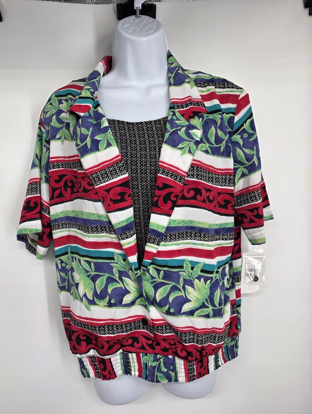 Alfred Dunner Vintage Mock Layer Blouse Size 10 Multicolor Geometric Floral NWT